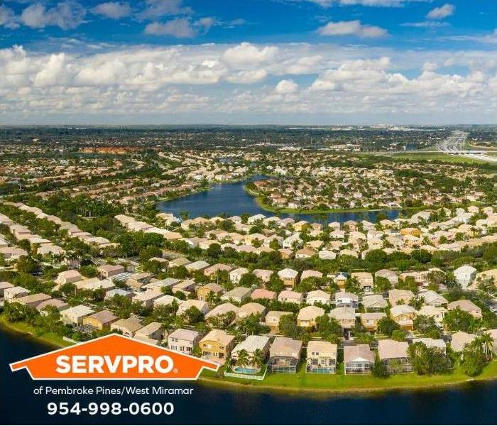 An aerial view of Pembroke Pines, Florida, after the storm has passed.