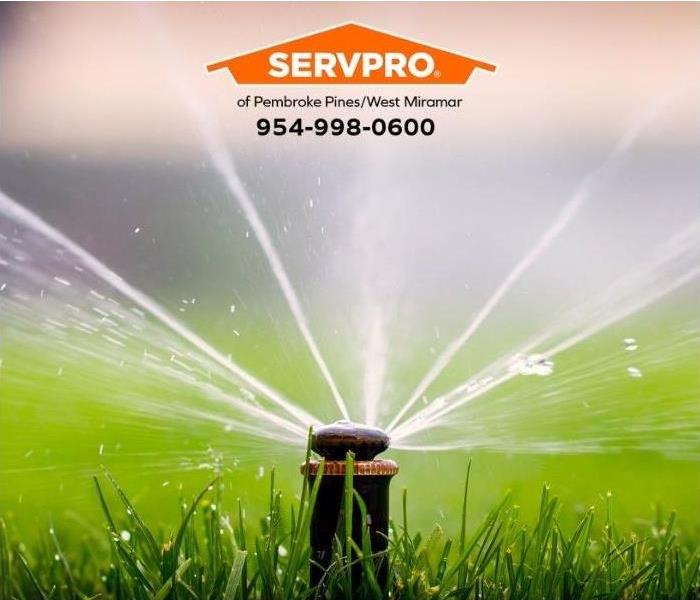 An automatic sprinkler system is watering the lawn.